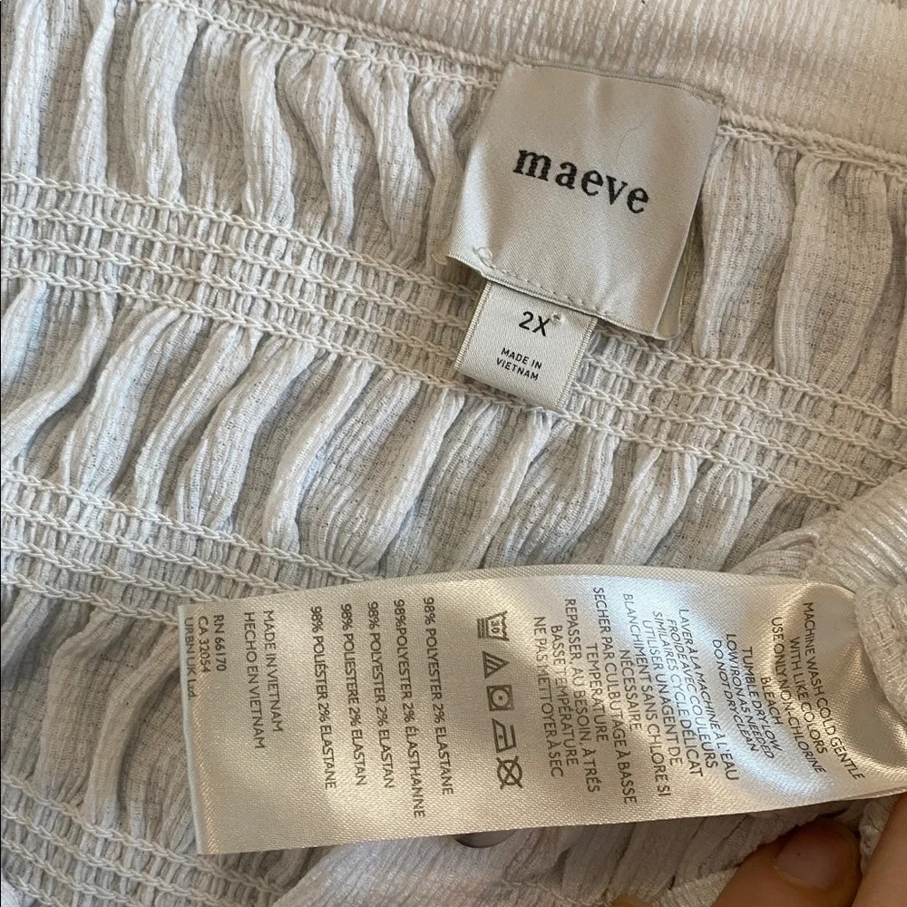 MAEVE Anthropologie Smocked Button Front Top Ivory Natural Cottagecore Chic 2X - Picture 15 of 16